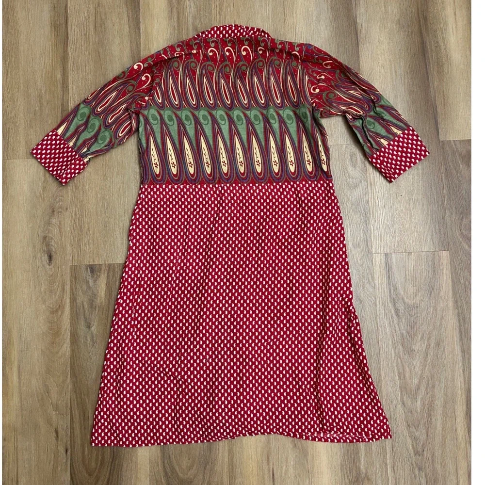 Vtg handmade Paisley Polka Dot Mixed Print Button Midi Dress western ethnic